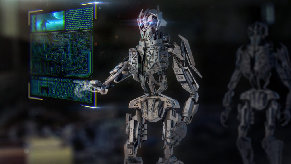 A robot interacting with a hologram